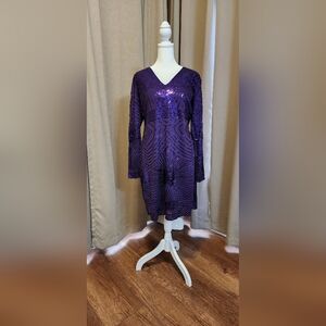 Women's V Neck Sequin Bodycon Midi Dress Long Sleeve Stretchy Sparkly Gown
